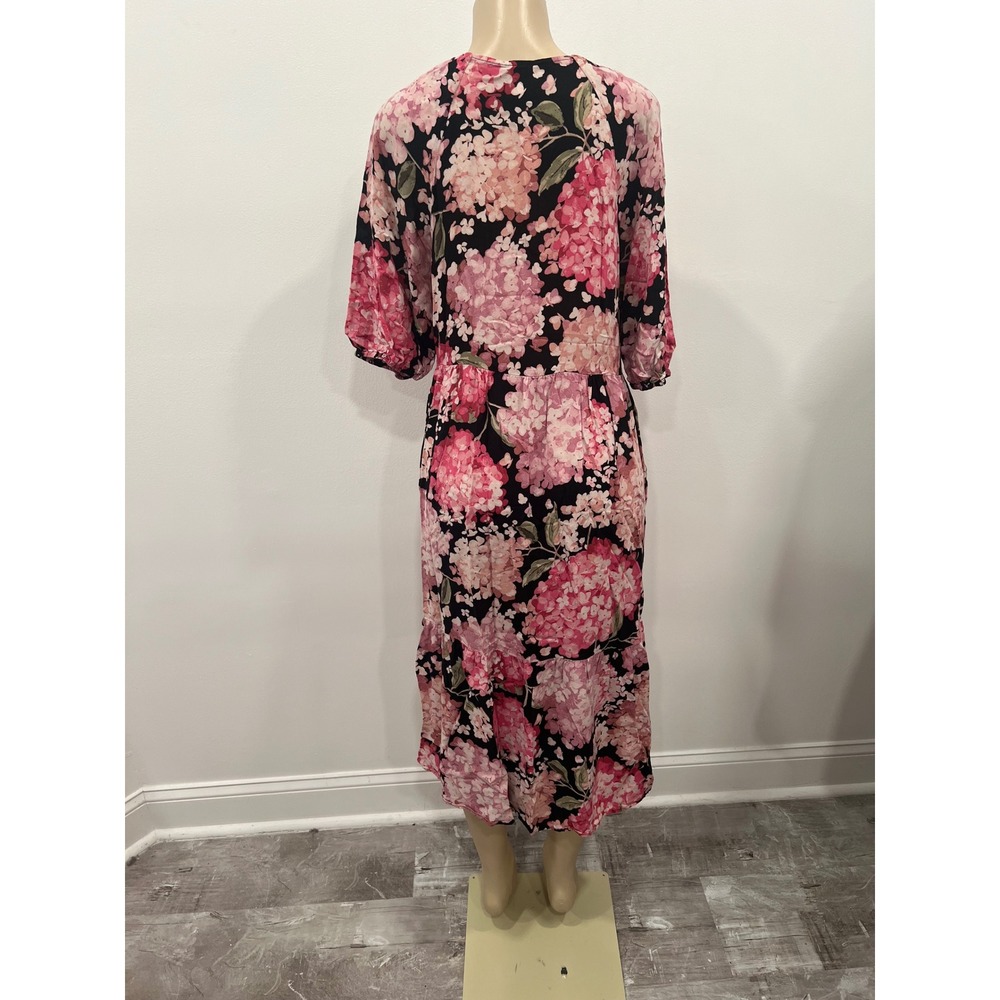 H&M maxi dress black and pink hydrangea floral print Cottagecore size medium - Picture 4 of 16